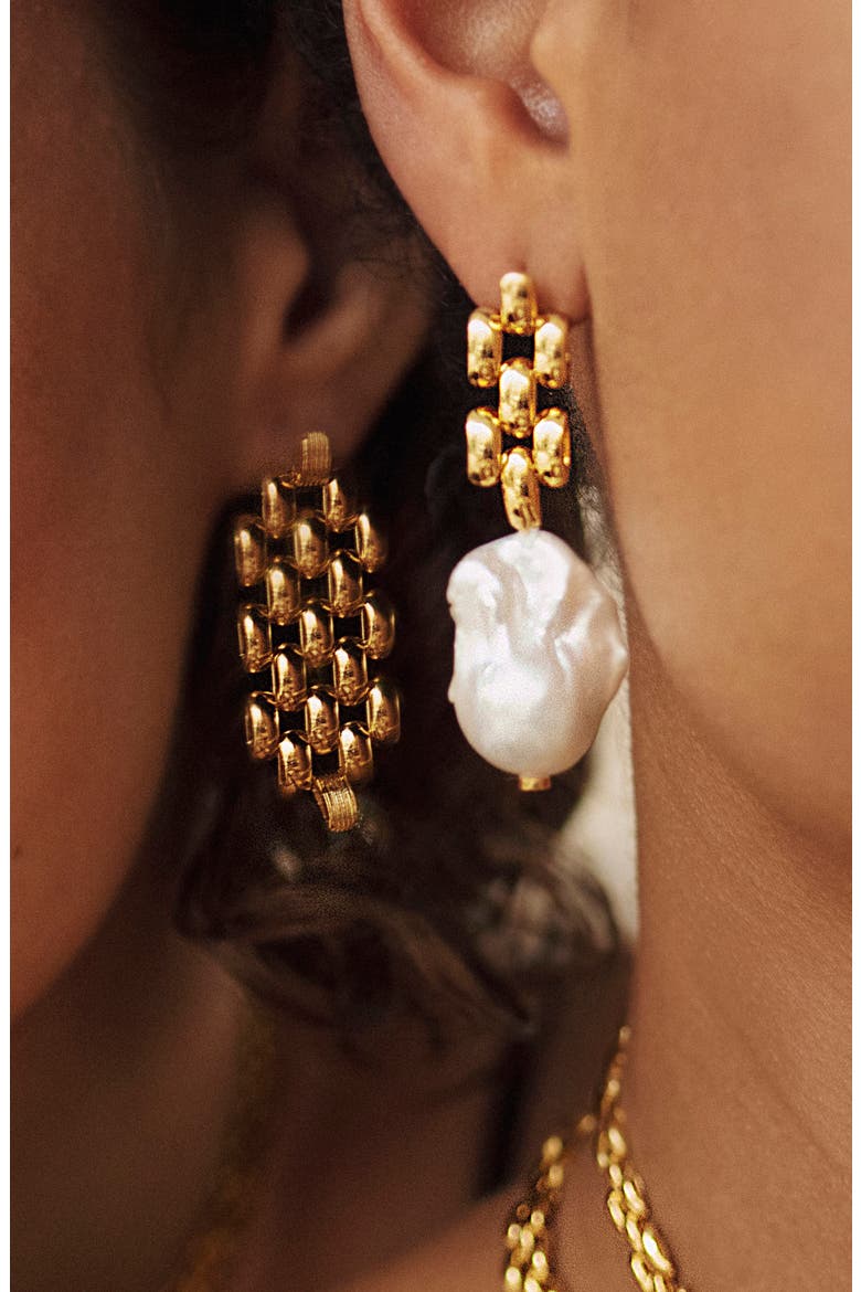 Heirloom Baroque Pearl Drop Earrings, Alternate, color, YELLOW GOLD