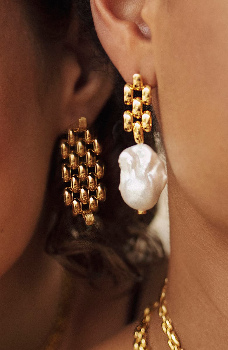 Monica Vinader Heirloom Baroque Pearl Drop Earrings, Alternate, color, Yellow Gold