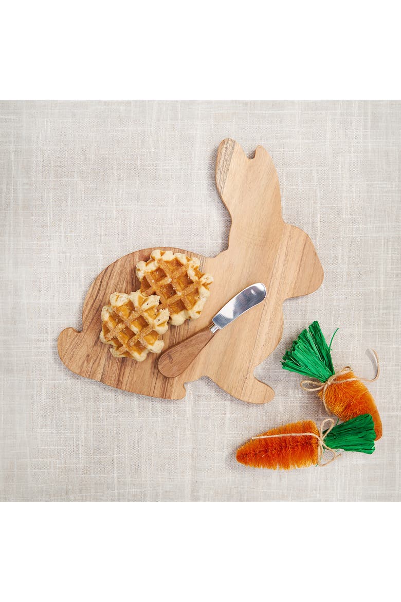 Easter Bunny Shape Acacia Wood 2-Piece Serving Tray w/ Spreader Knife 10", Alternate, color, Brown