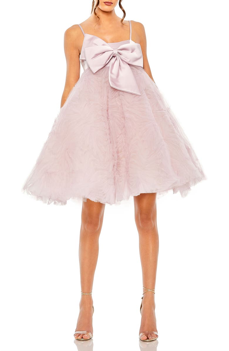 Mac Duggal Bow Front Tulle Mini Dress, Main, color, Rose