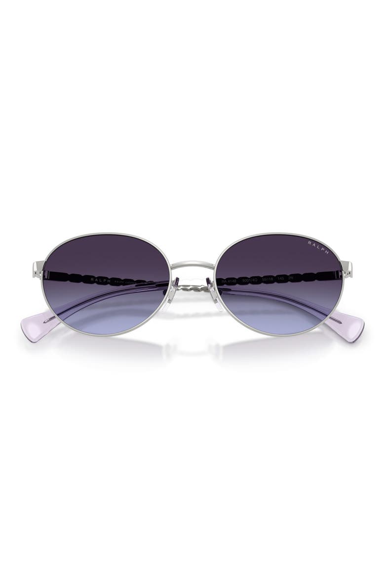 55mm Oval Sunglasses, Alternate, color, SHINY SILVER / GRADIENT BLU