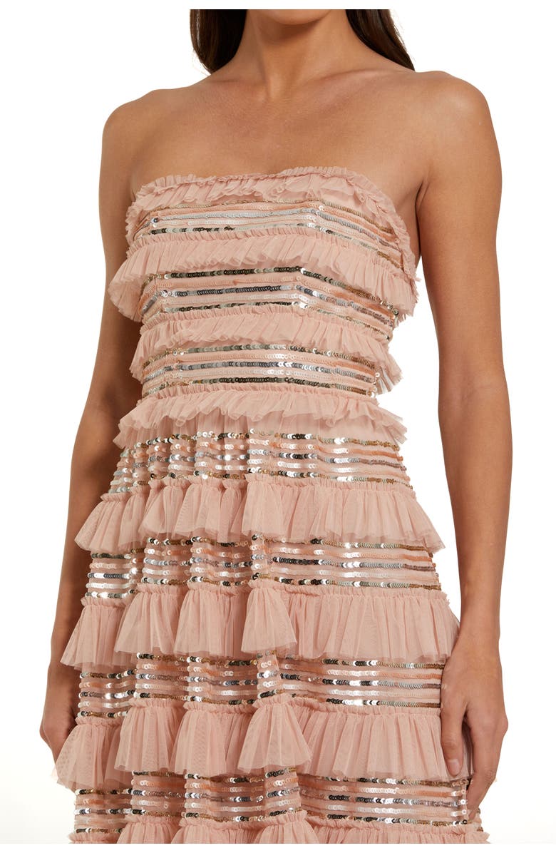 Mac Duggal Strapless Sequin Micro Ruffle Maxi Dress, Alternate, color, Porcelain