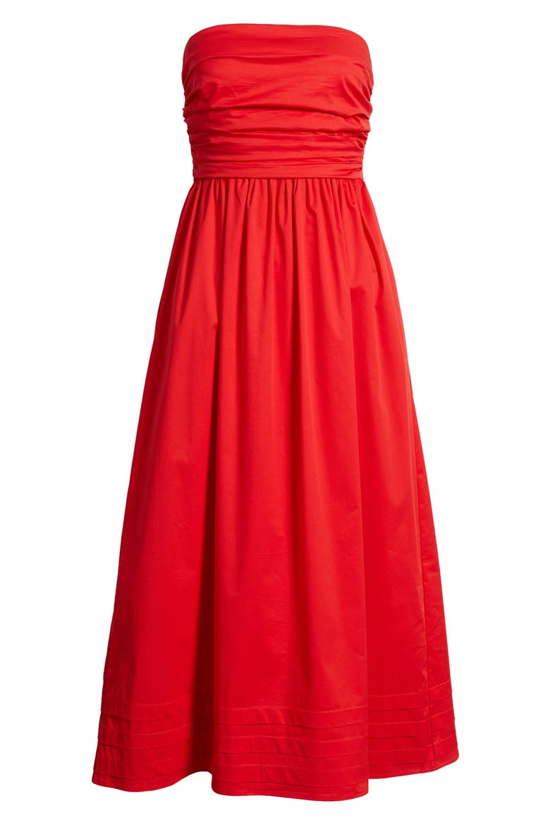 Joey Strapless Cotton Blend Poplin Dress, Alternate, color, RED