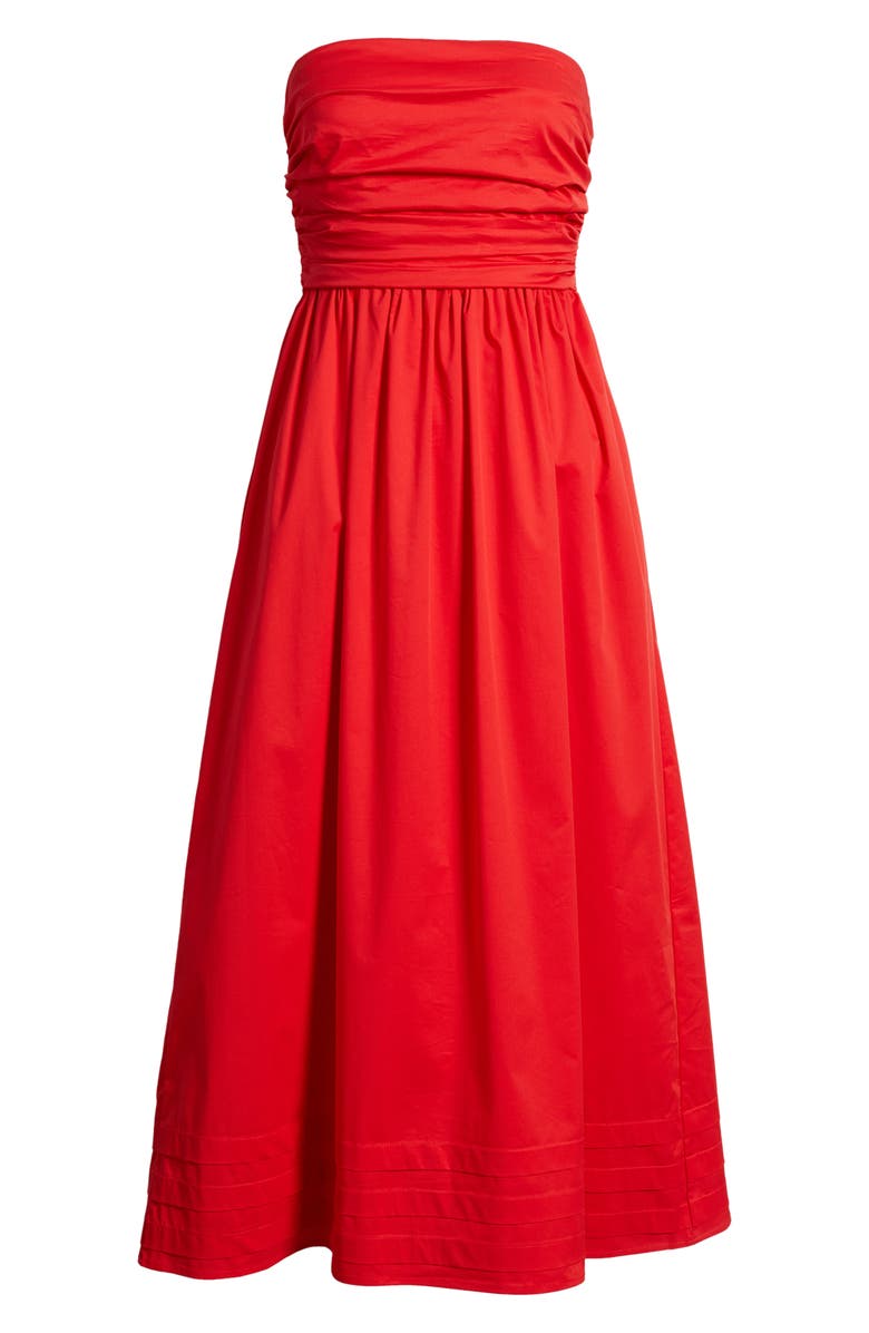 Lulus Joey Strapless Cotton Blend Poplin Dress, Alternate, color, Red