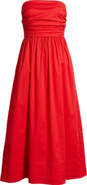 Lulus Joey Strapless Cotton Blend Poplin Dress