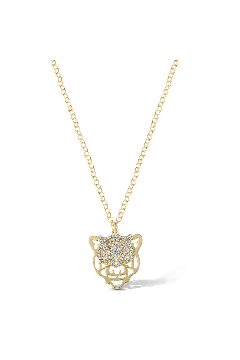 Gold-Tone Tiger Pendant Necklace with Rhinestones, Alternate, color, Gold
