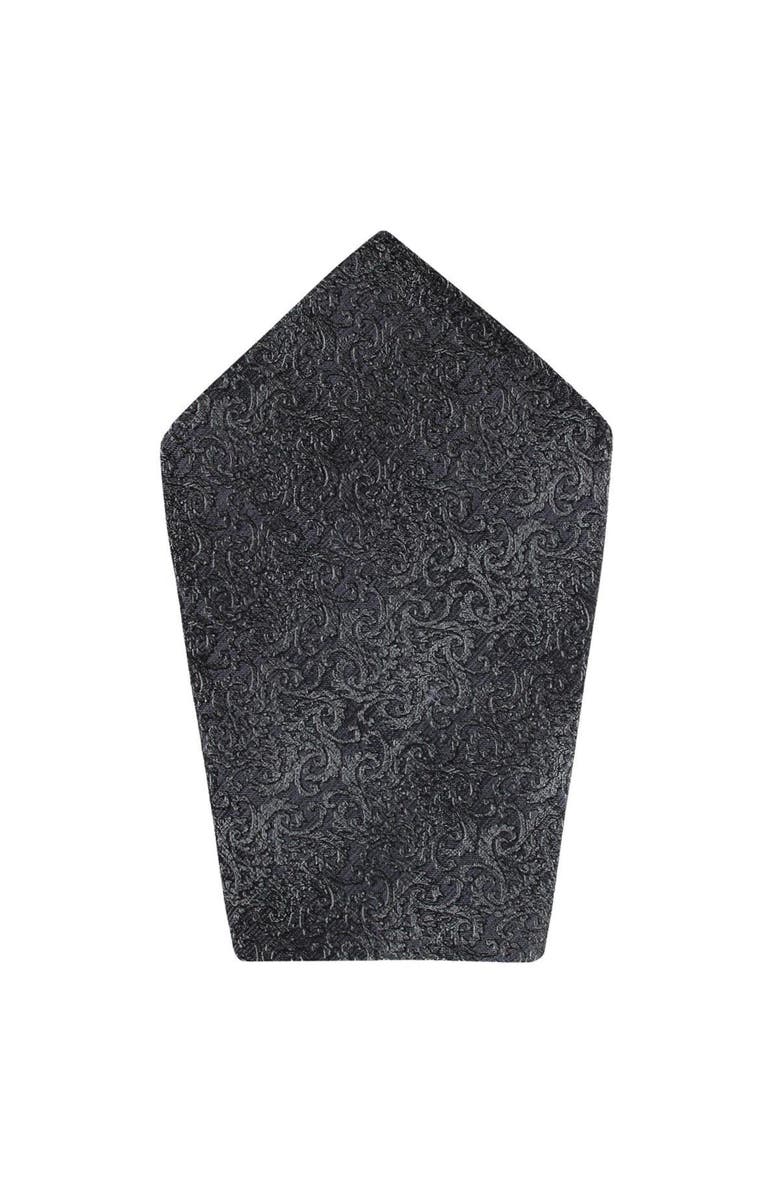 Trafalgar Esteban Scrolling Vines Silk Necktie and Pocket Square Bundle, Alternate, color, Silver And Black