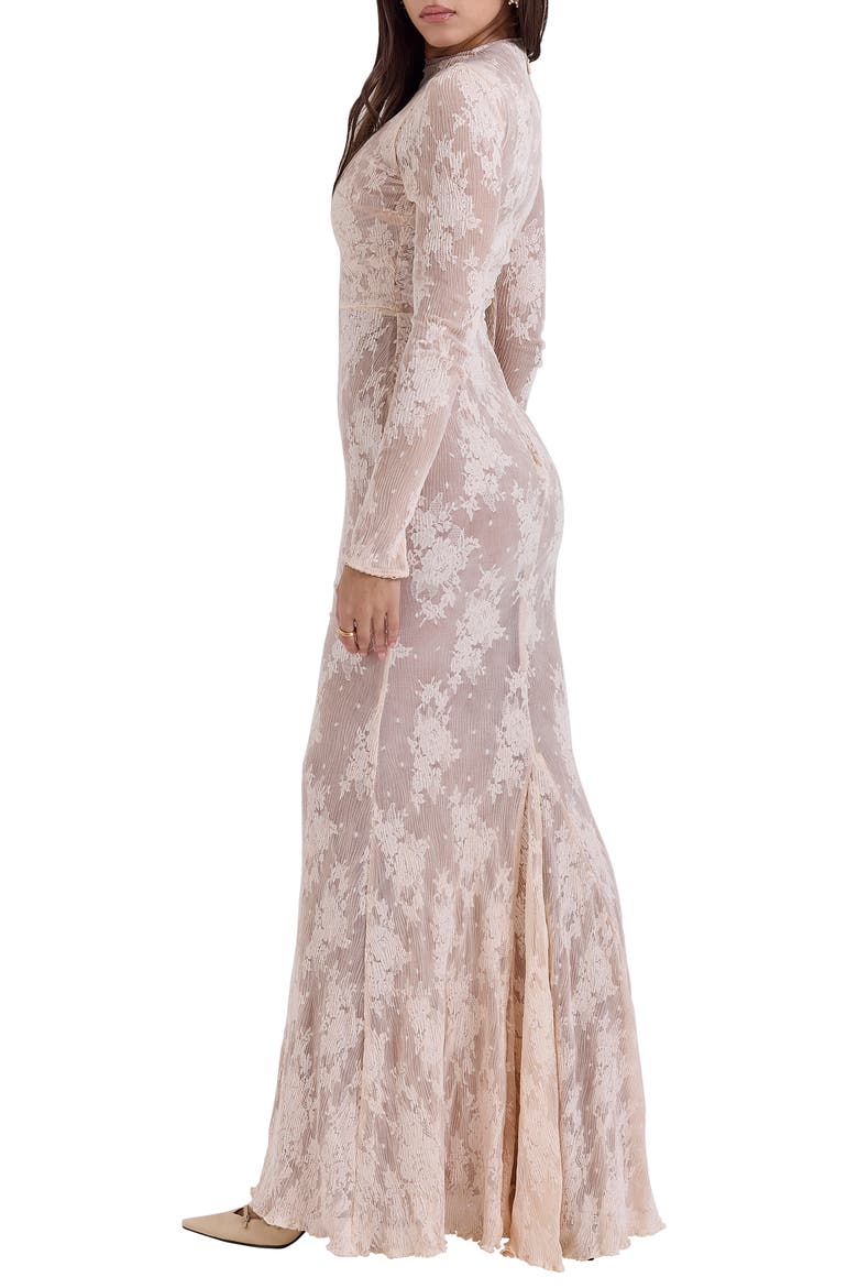 Isoline Lace Long Sleeve Gown, Alternate, color, TENDER PEACH