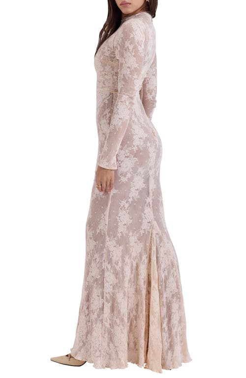 House Of Cb Isoline Lace Long Sleeve Gown In Tender Peach