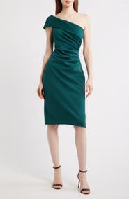 Eliza J Ruched One-Shoulder Satin Cocktail Dress