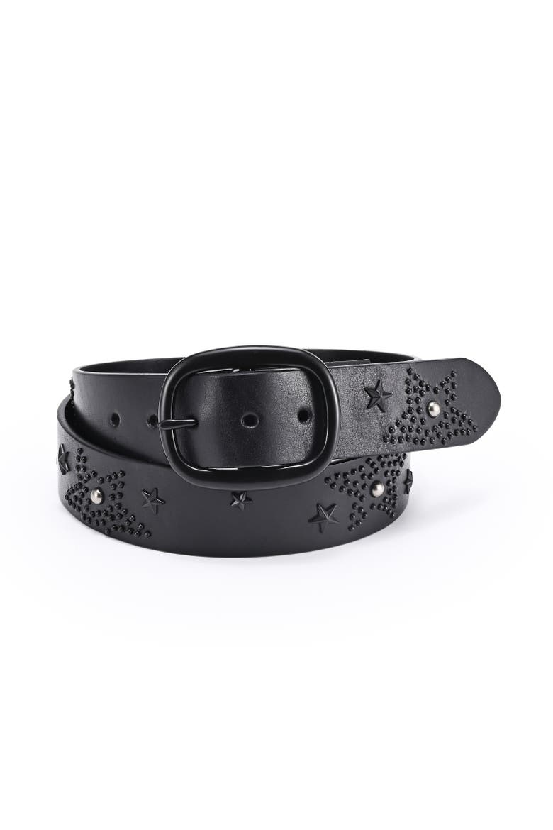 Glory Genuine Leather Star Studded Heritage Belt, Main, color, Black