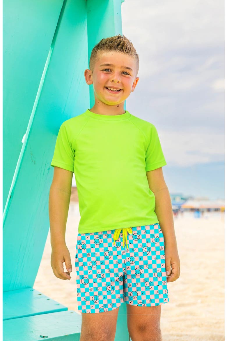 Boys Retro Smiley Print Board Shorts, Alternate, color, Multicolor