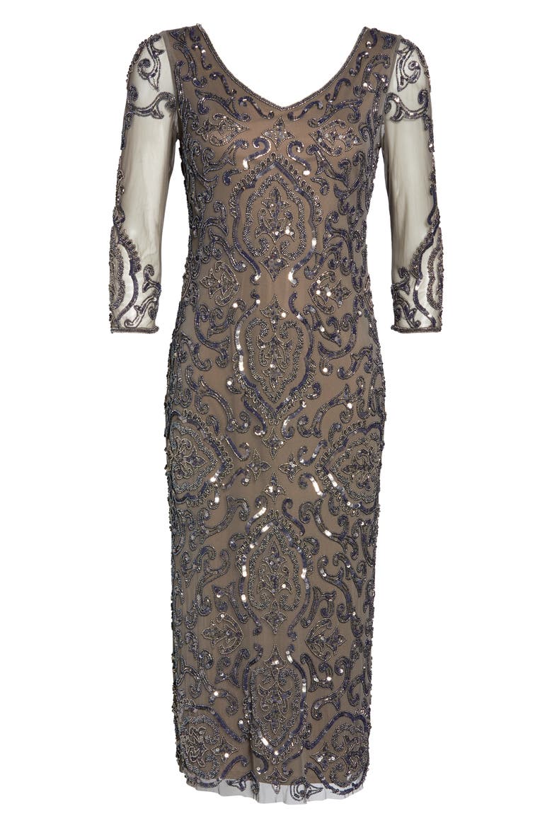 Sequin & Beaded Cocktail Sheath Dress, Alternate, color, MOCHA