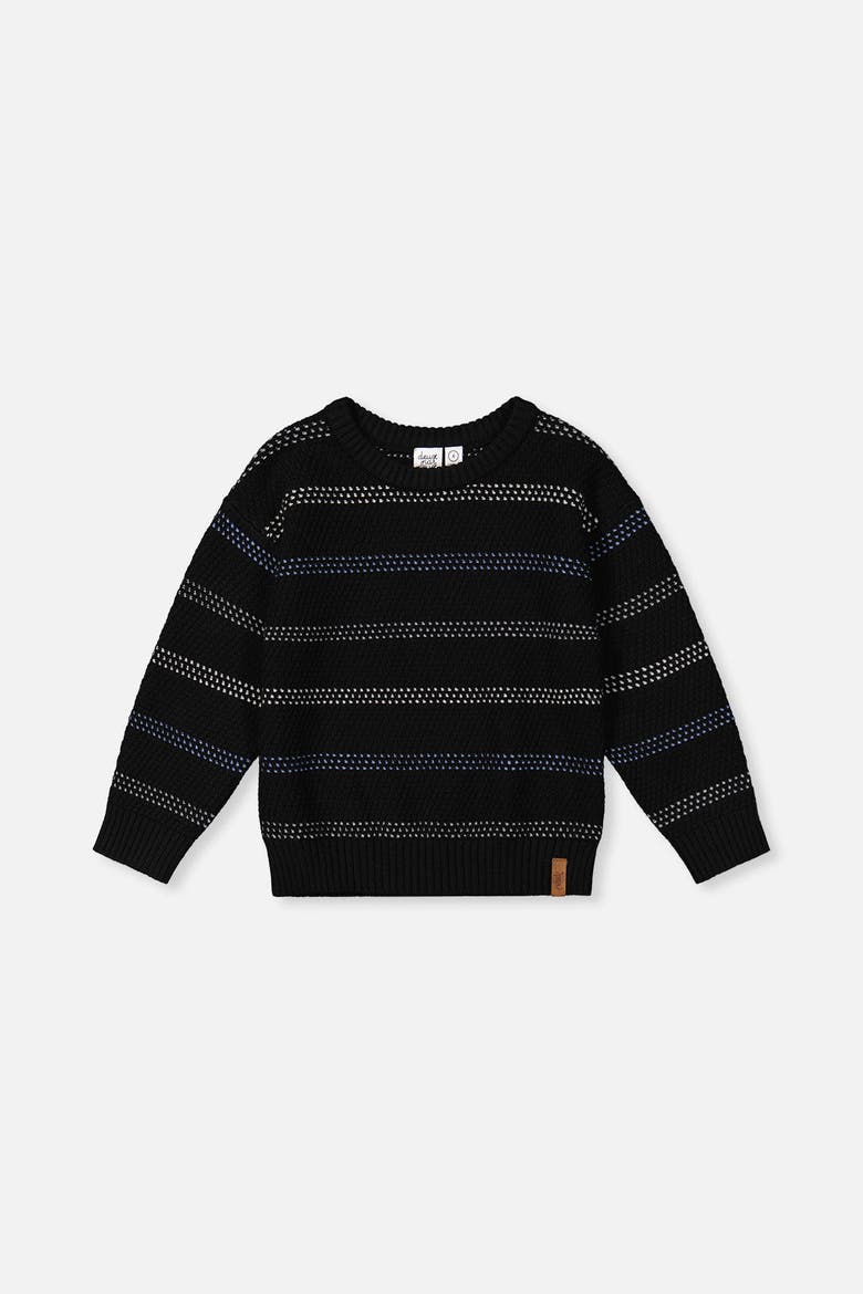 Striped Texture Ribbed Cuffs Sweater, Main, color, Black