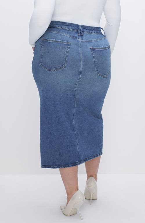 Good American Slit Front Denim Midi Skirt In Blue