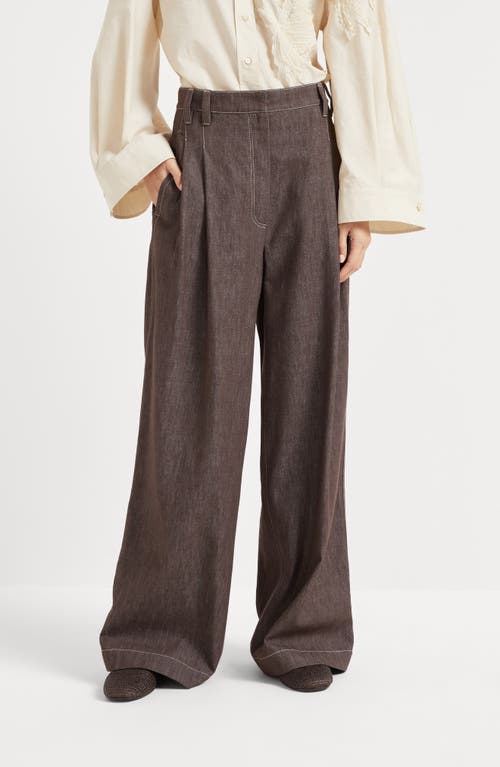 Brunello Cucinelli Wide Smart Trousers In Chocolate