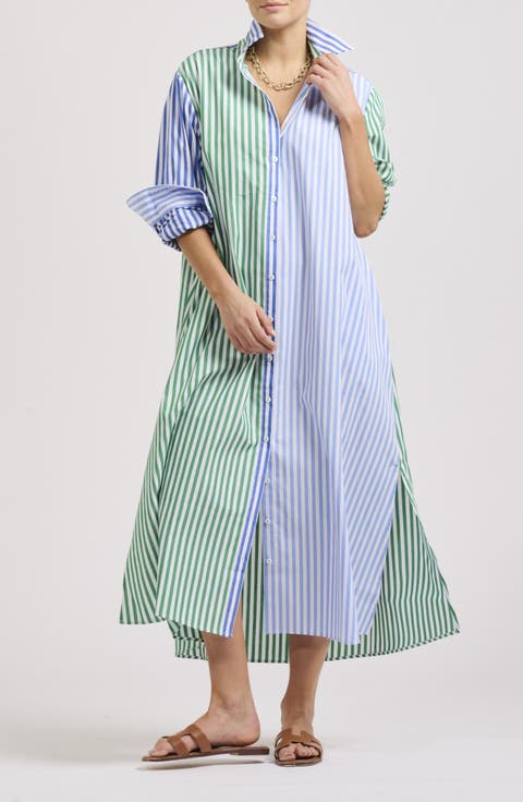 Mixed Stripe Long Sleeve Shirtdress