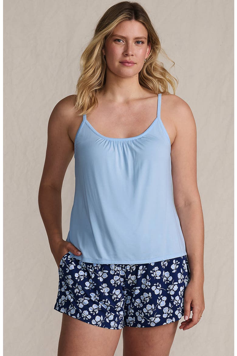 Cooling 3 Piece Pajama Set - Long Sleeve Top Cami and Shorts, Main, color, Deep Sea Navy Blooms