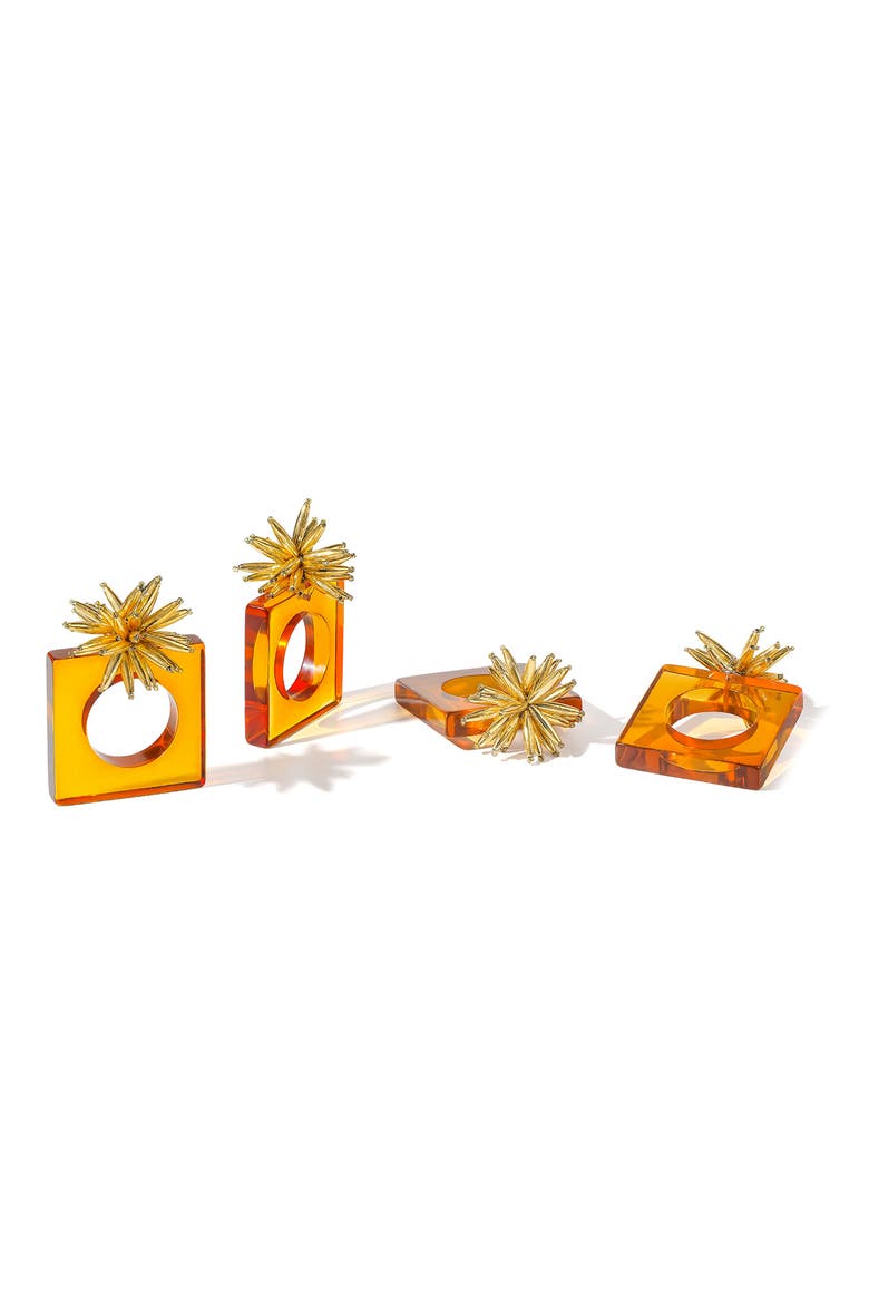Golden Urchin Set of 4 Amber Napkin Rings, Main, color, ORANGE/ GOLD