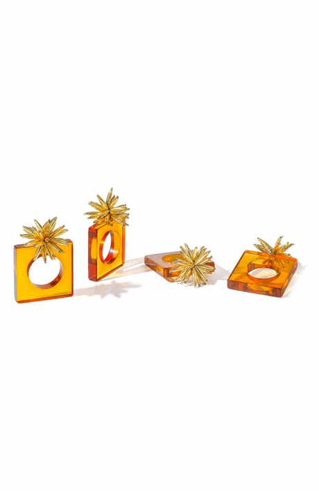 Tiramisu Golden Urchin Set of 4 Amber Napkin Rings