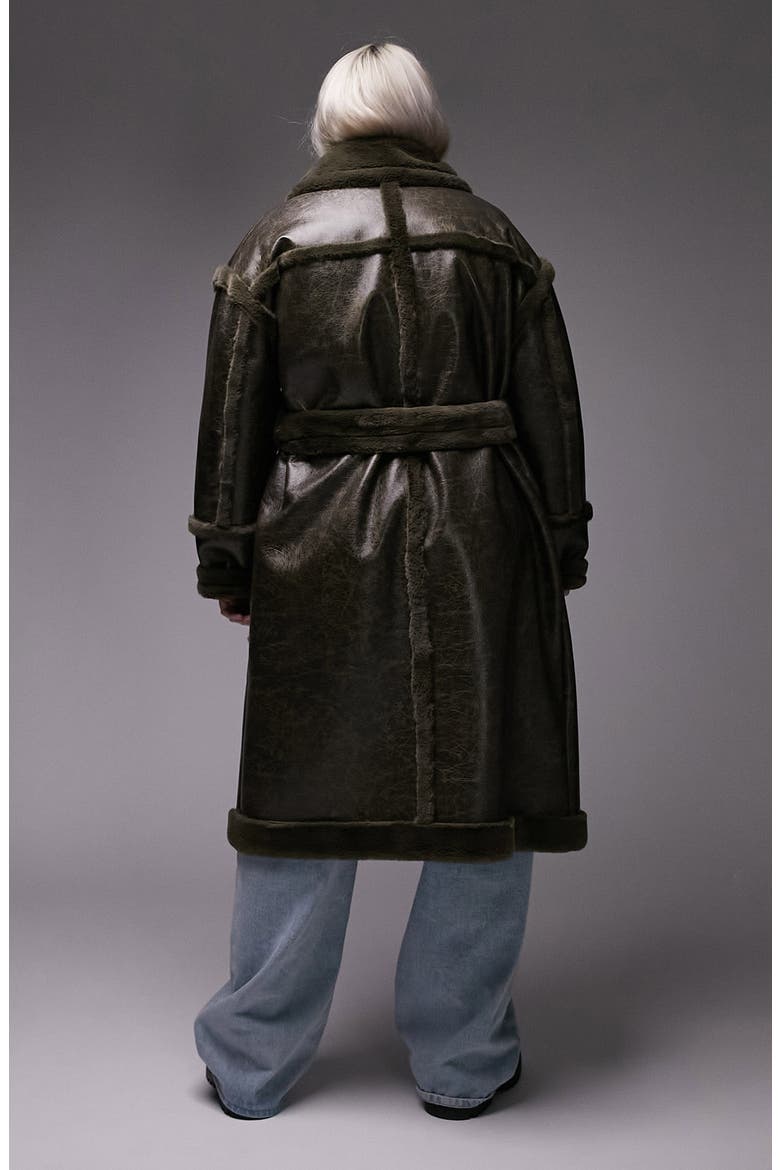 Curve Faux Fur Trim Longline Aviator Coat, Alternate, color, DARK GREEN