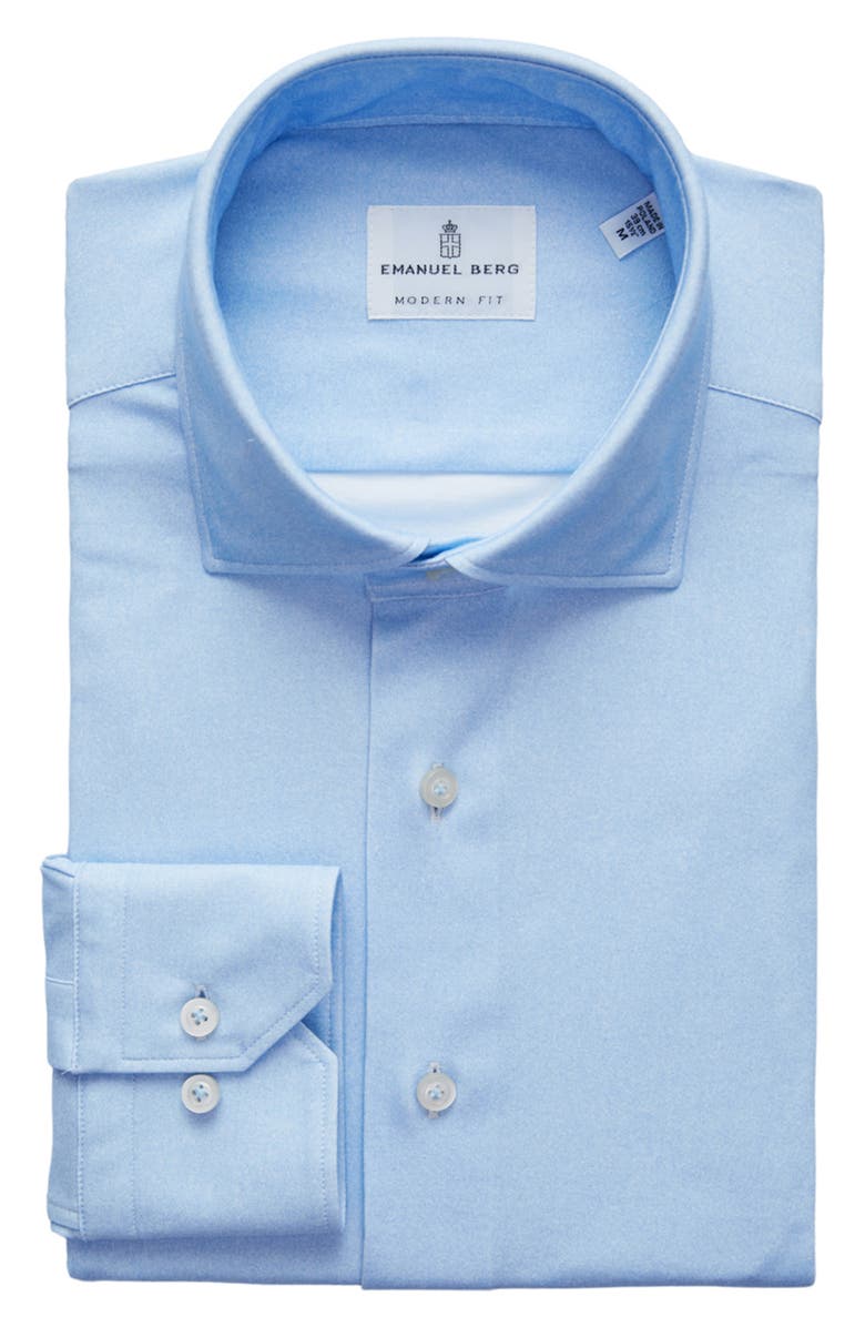 Emanuel Berg 4Flex Stretch Modern Fit Light Blue Check Knit Dress Shirt, Alternate, color, Light Blue Pastel