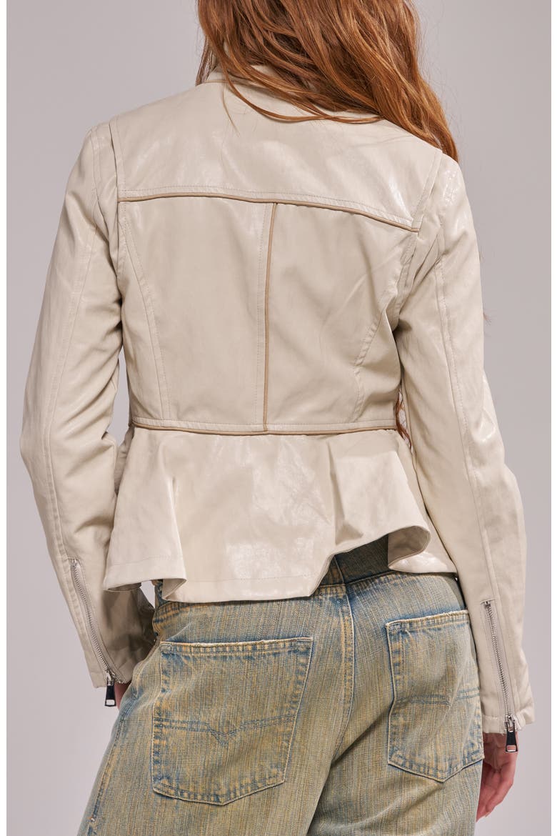 Ally Faux Leather Peplum Moto Jacket, Alternate, color, BONE