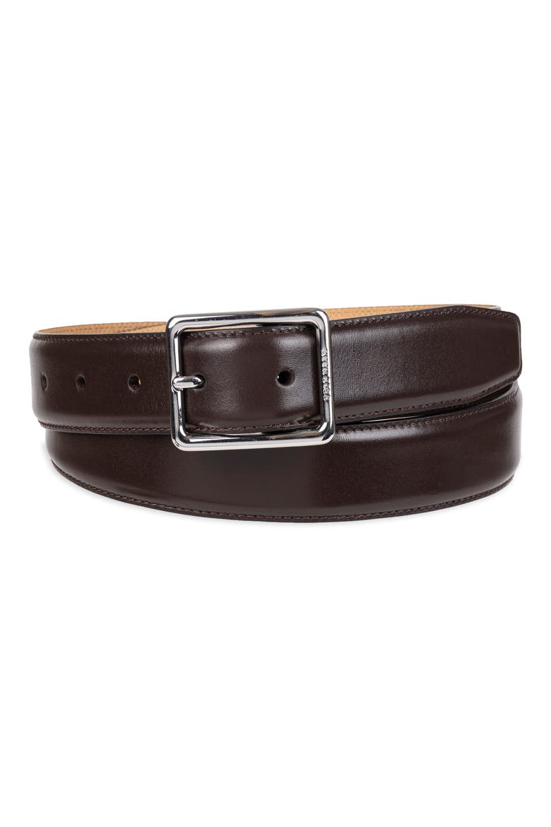 Center Bar Leather Belt, Main, color, BROWN