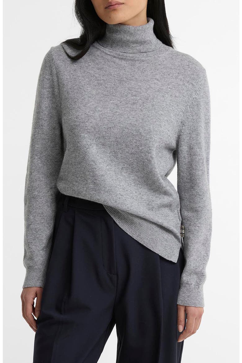 Pendle Elbow Patch Wool & Cotton Turtleneck Sweater, Main, color, GREY MARL/ BIRCHWOOD TARTAN