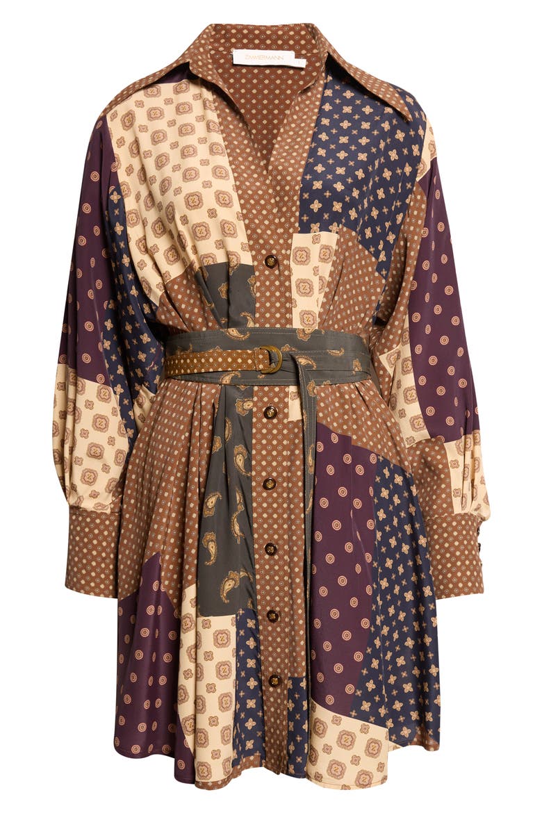 Patchwork Print Belted Long Sleeve Shirtdress, Alternate, color, GEO PATCH PRINT