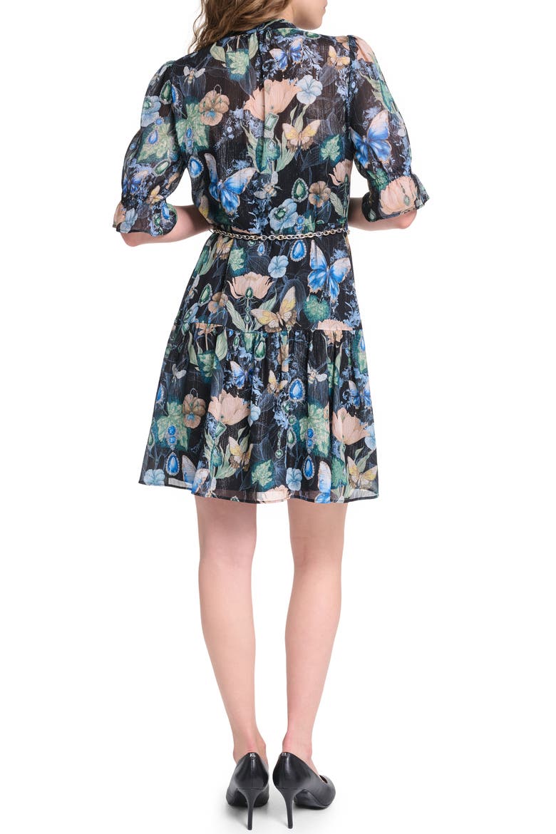 Metallic Crinkled Ruffled Dress, Alternate, color, BLACK MULTI