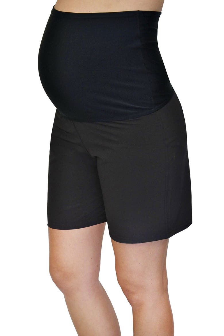 Foldover Maternity Board Shorts, Main, color, BLACK