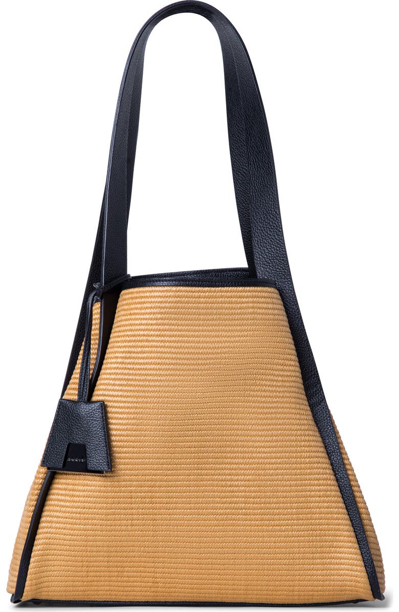 Akris Medium Alex Raffia & Leather Bucket Tote, Alternate, color,