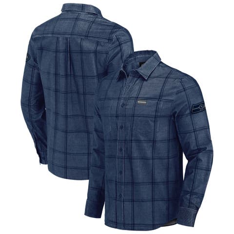 Men's Darius Rucker Collection by Fanatics College Navy Seattle Seahawks Micro Corduroy Plaid Button Up Shirt