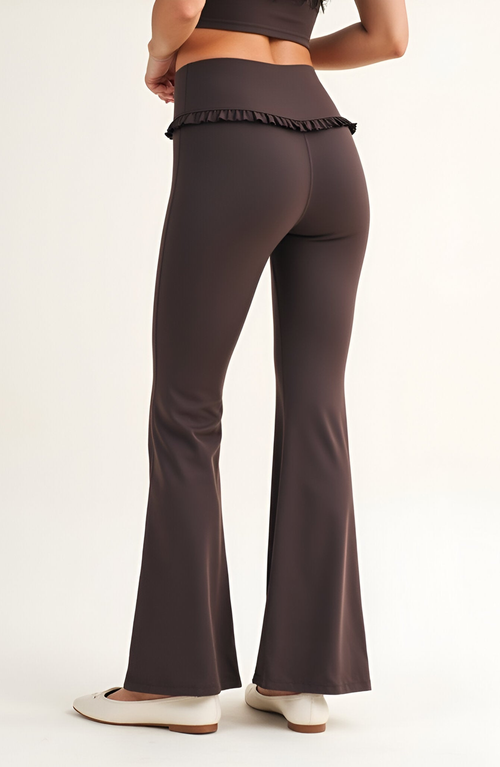 Modenaire High Waist Flare Pants With Ruffle Trim Waist And Stretch Fit In Blue