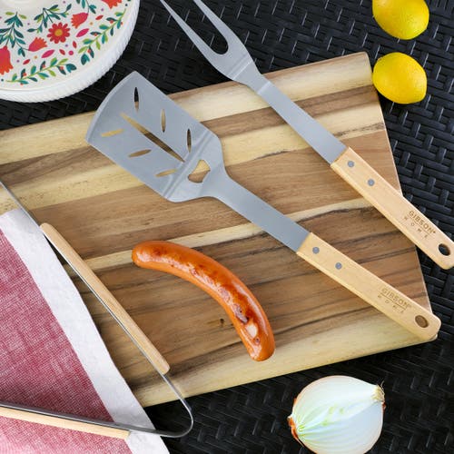 Gibson Home Barbecue Plus 3 Piece Barbecue Tool Set With Rubberwood Handles In Brown