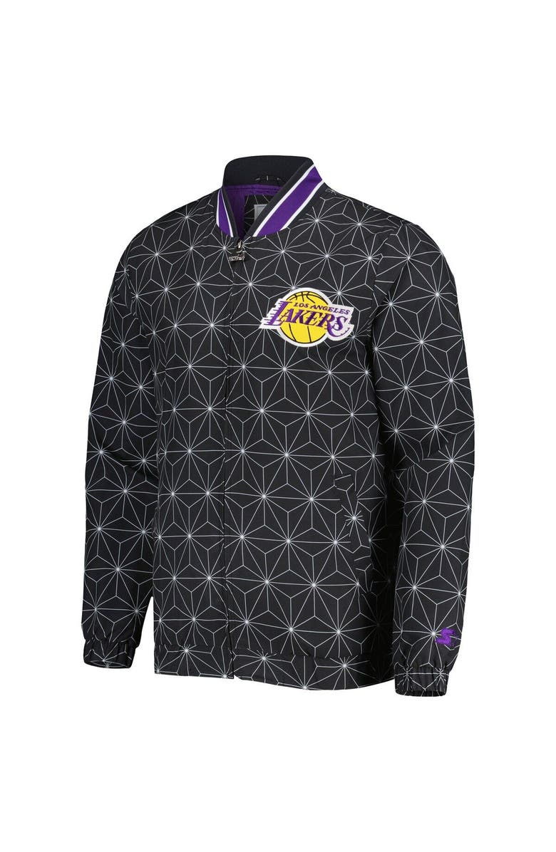 STARTER Men's Starter Black Los Angeles Lakers In-Field Play Fashion Satin Full-Zip Varsity Jacket, Alternate, color, Black