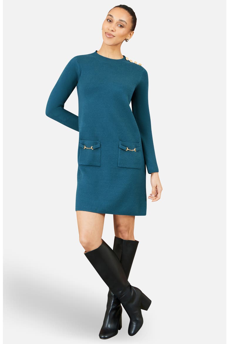 Long Sleeve Knitted Tunic Dress, Main, color, Teal