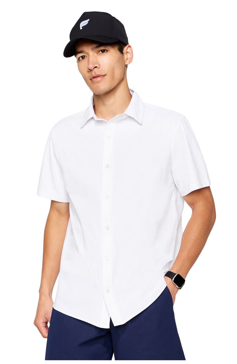 Fabletics The Don Short Sleeve Button Up, Main, color, Classic White