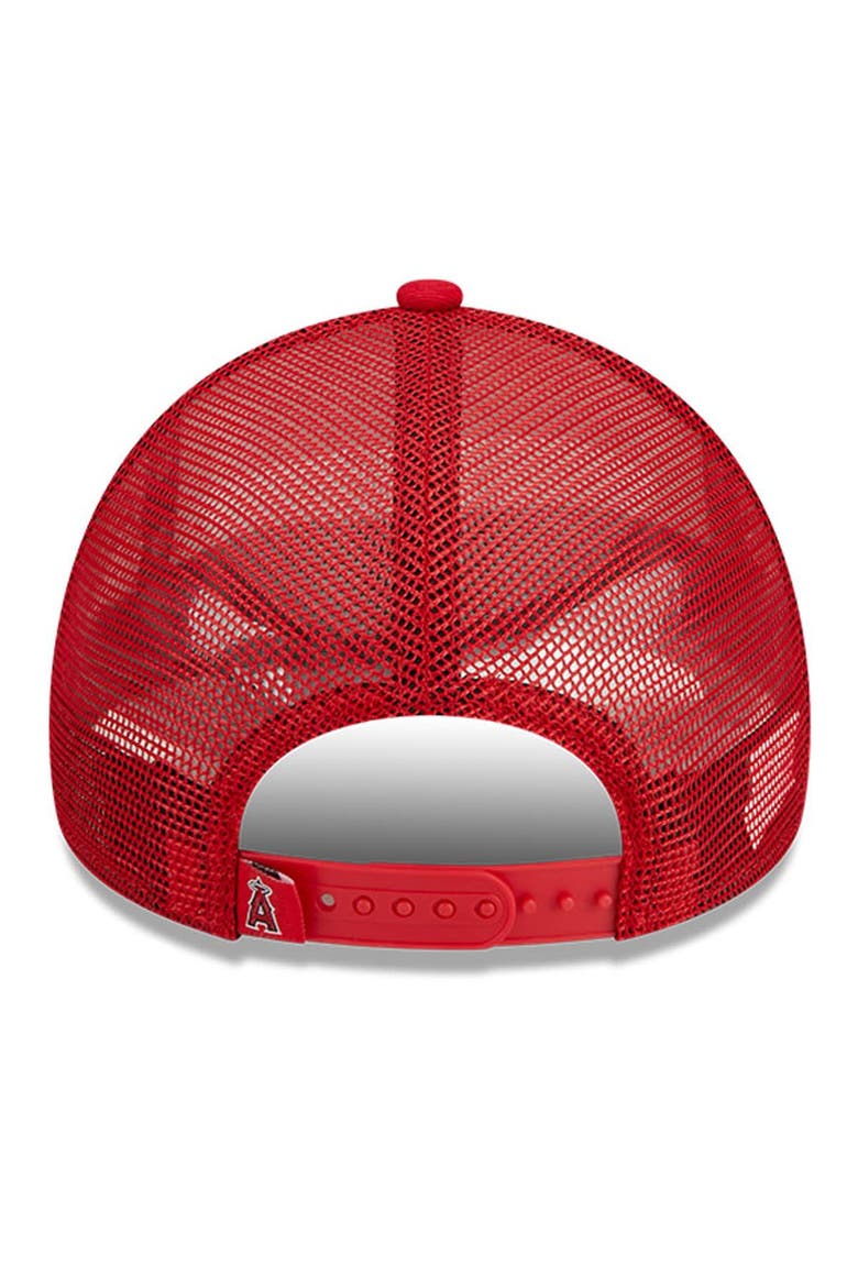 Men's New Era White/Red Los Angeles Angels Stacked A-Frame Trucker 9FORTY Adjustable Hat, Alternate, color, White