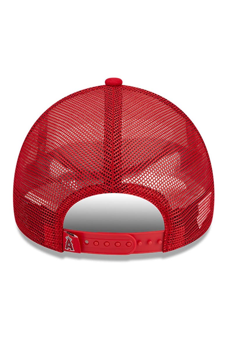 New Era Men's New Era White/Red Los Angeles Angels Stacked A-Frame Trucker 9FORTY Adjustable Hat, Alternate, color, White