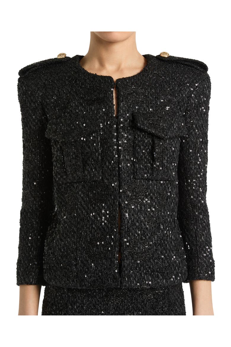 Sequinned Tweed Jacket, Alternate, color, Black