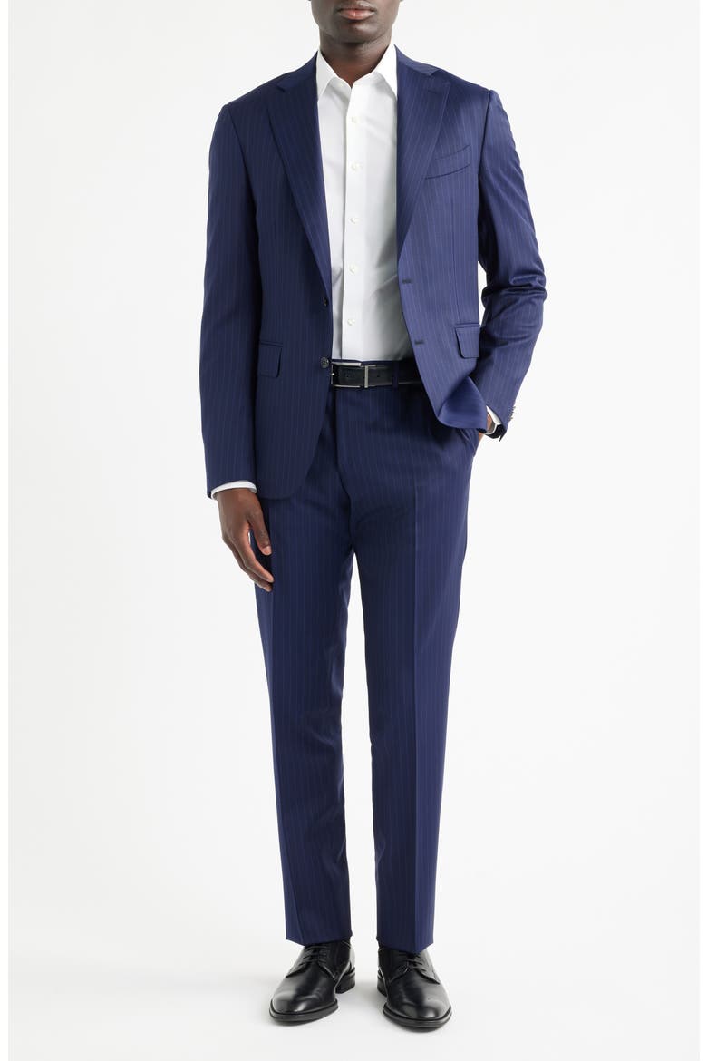 Capri Trim Fit Navy Pinstripe Wool Suit, Main, color, NAVY