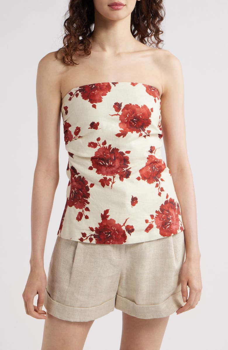 Faithfull the Brand Alexa Strapless Linen Top, Main, color, Cecile Floral - Garnet
