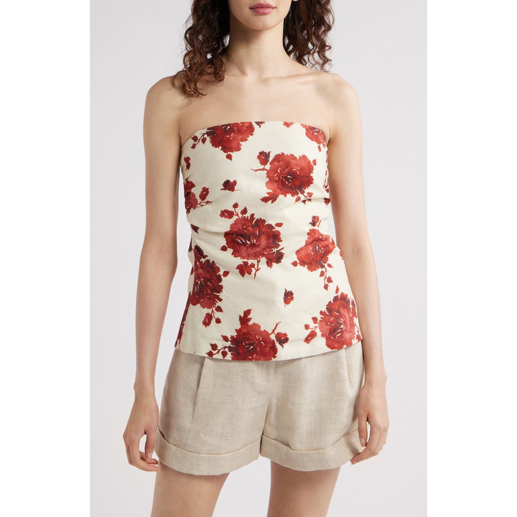 Faithfull The Brand Alexa Floral-print Strapless Linen Top In Cecile Floral - Garnet