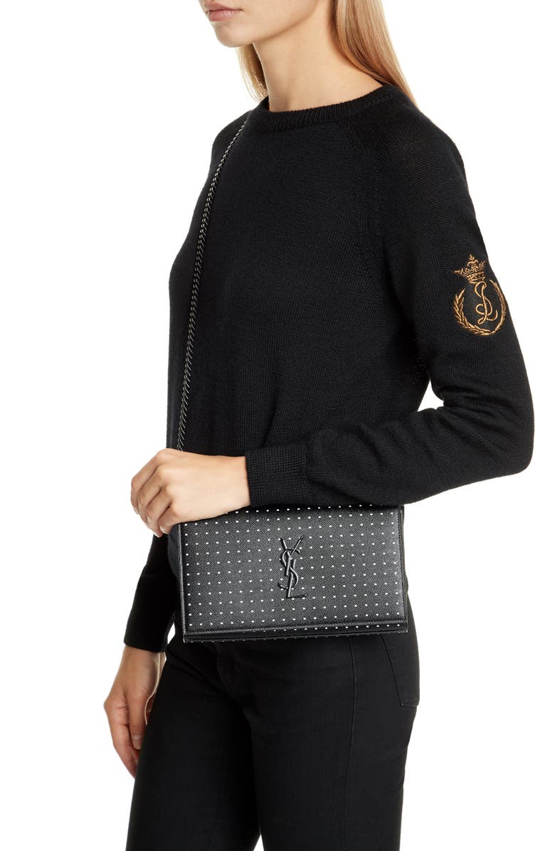 Saint Laurent Kate Square Dot Wallet on a Chain, Alternate, color,