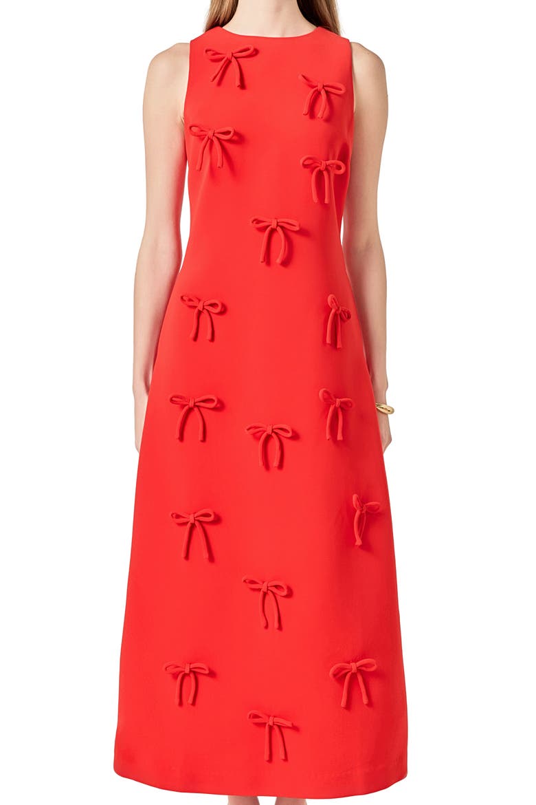 Bow Embellished Sleeveless A-Line Dress, Alternate, color, RED
