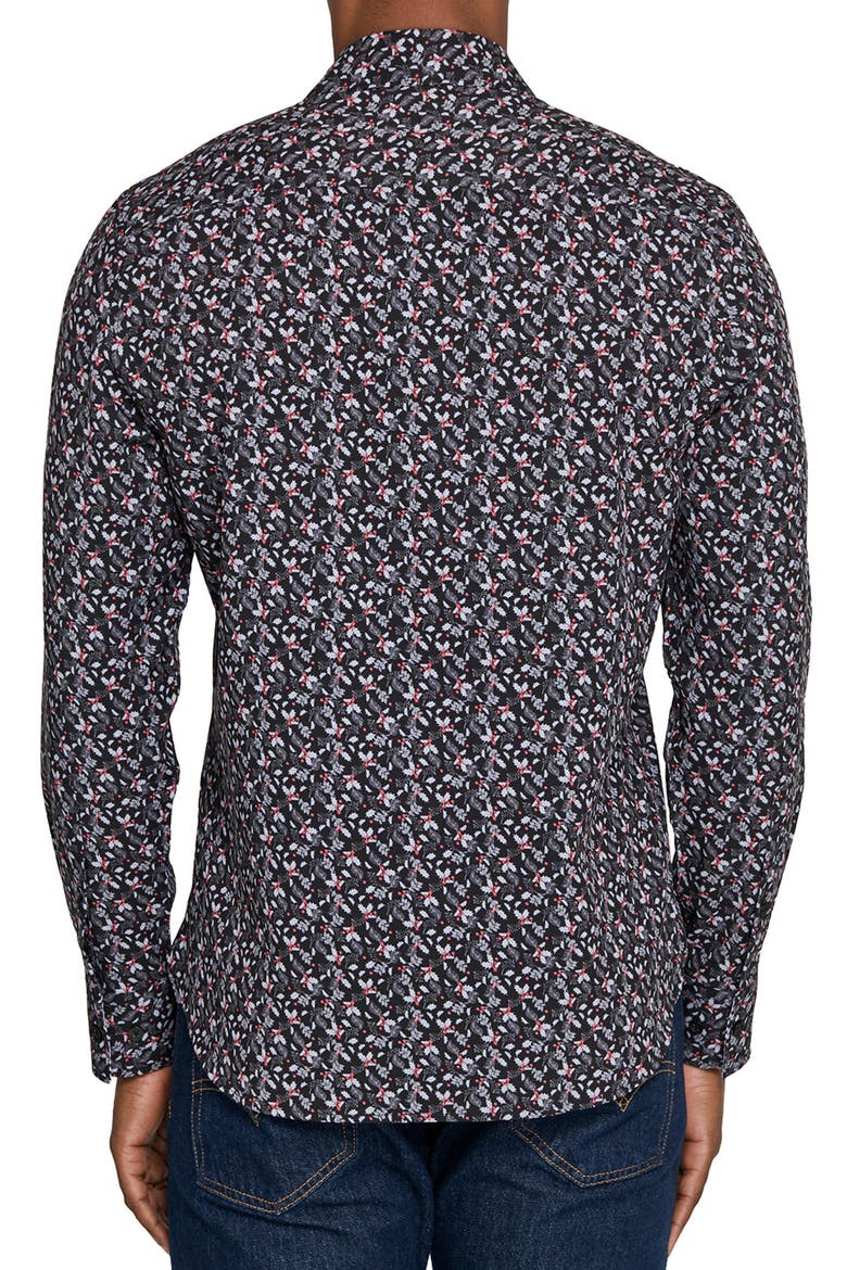 Berry Leaves Woven Long Sleeve Basic, Alternate, color, BLACK/RED