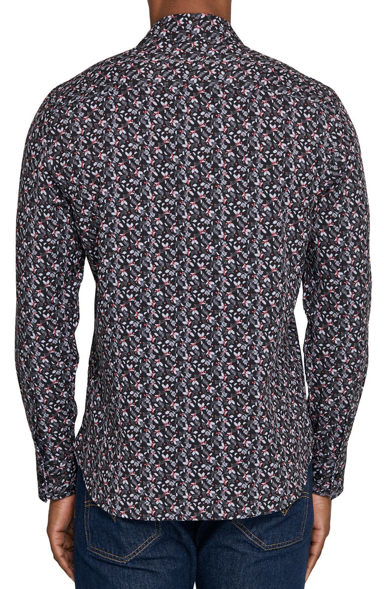 CONSTRUCT Berry Leaves Woven Long Sleeve Basic, Alternate, color, Black/Red