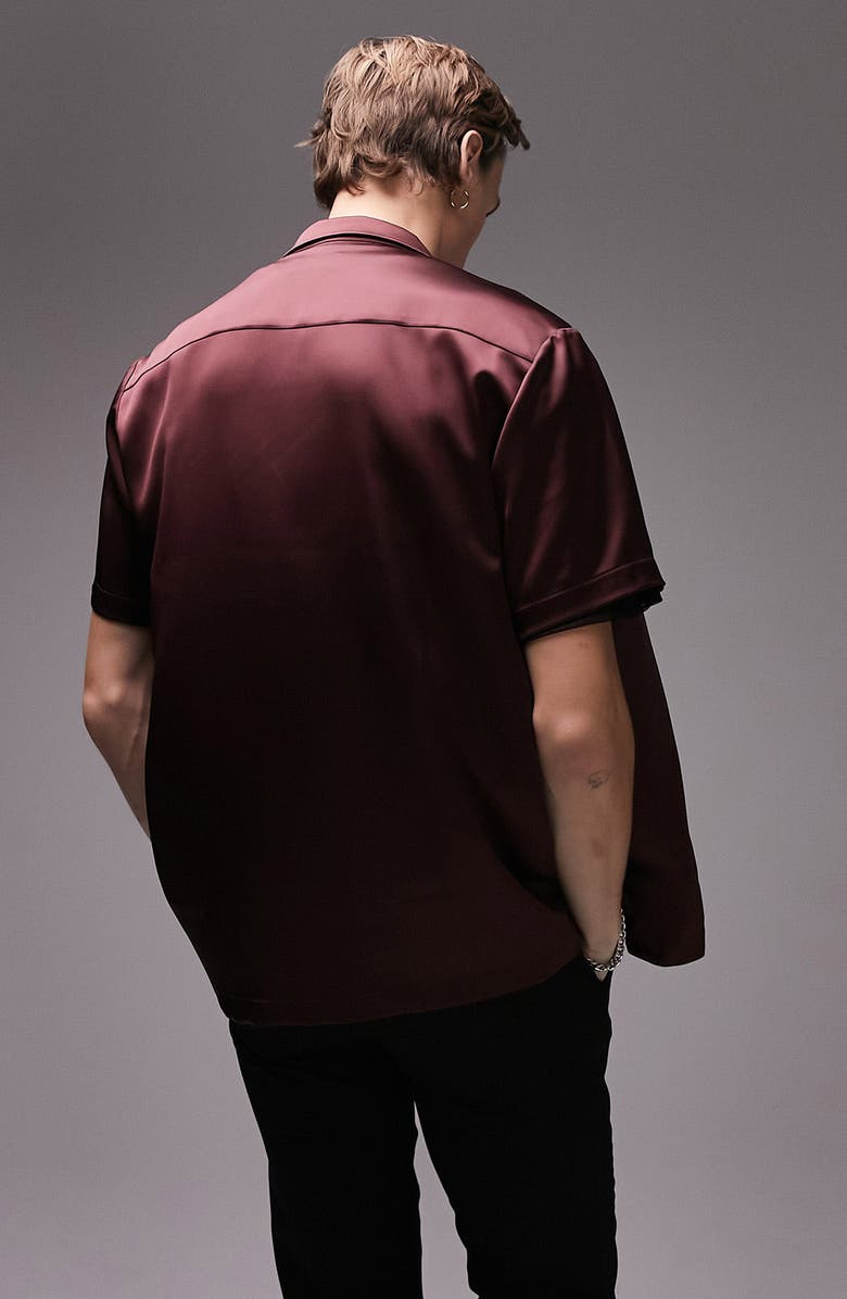 Topman Short Sleeve Satin Button-Up Shirt, Alternate, color, 